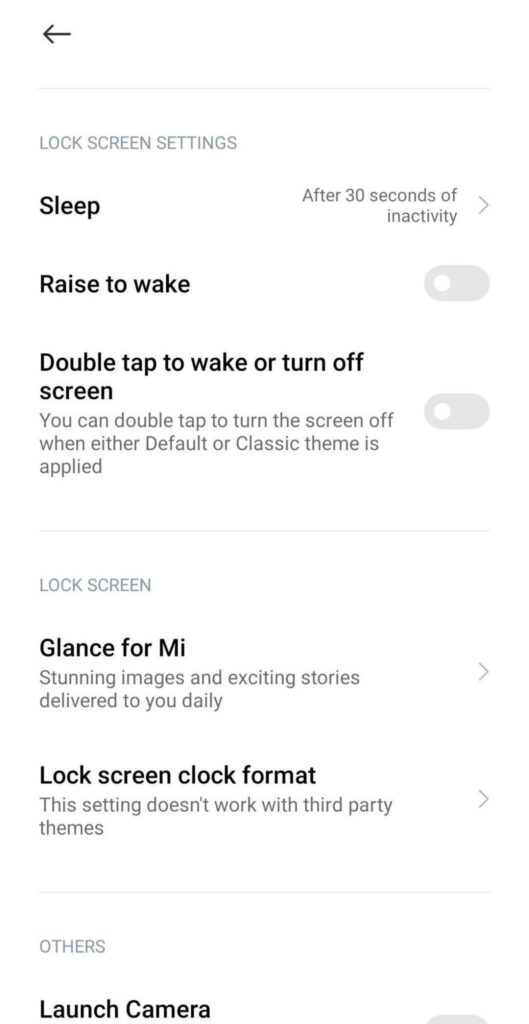 Step 2 of how to remove Glance from lock screen in Redmi: Redmi Y2