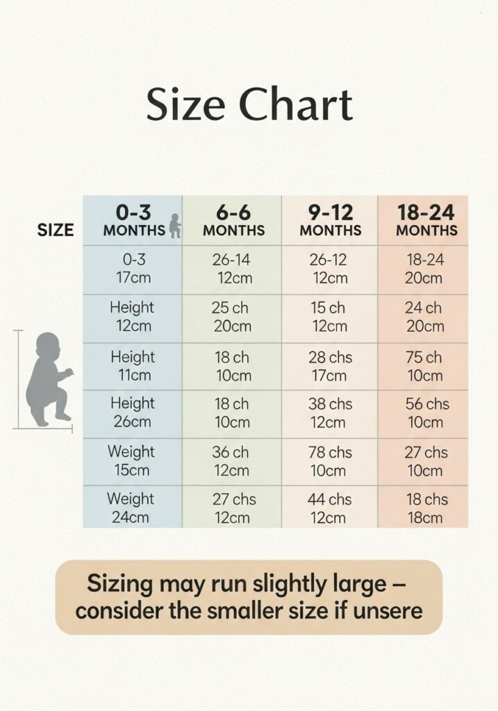 Siize chart of The Spark Shop Baby Jumpsuit